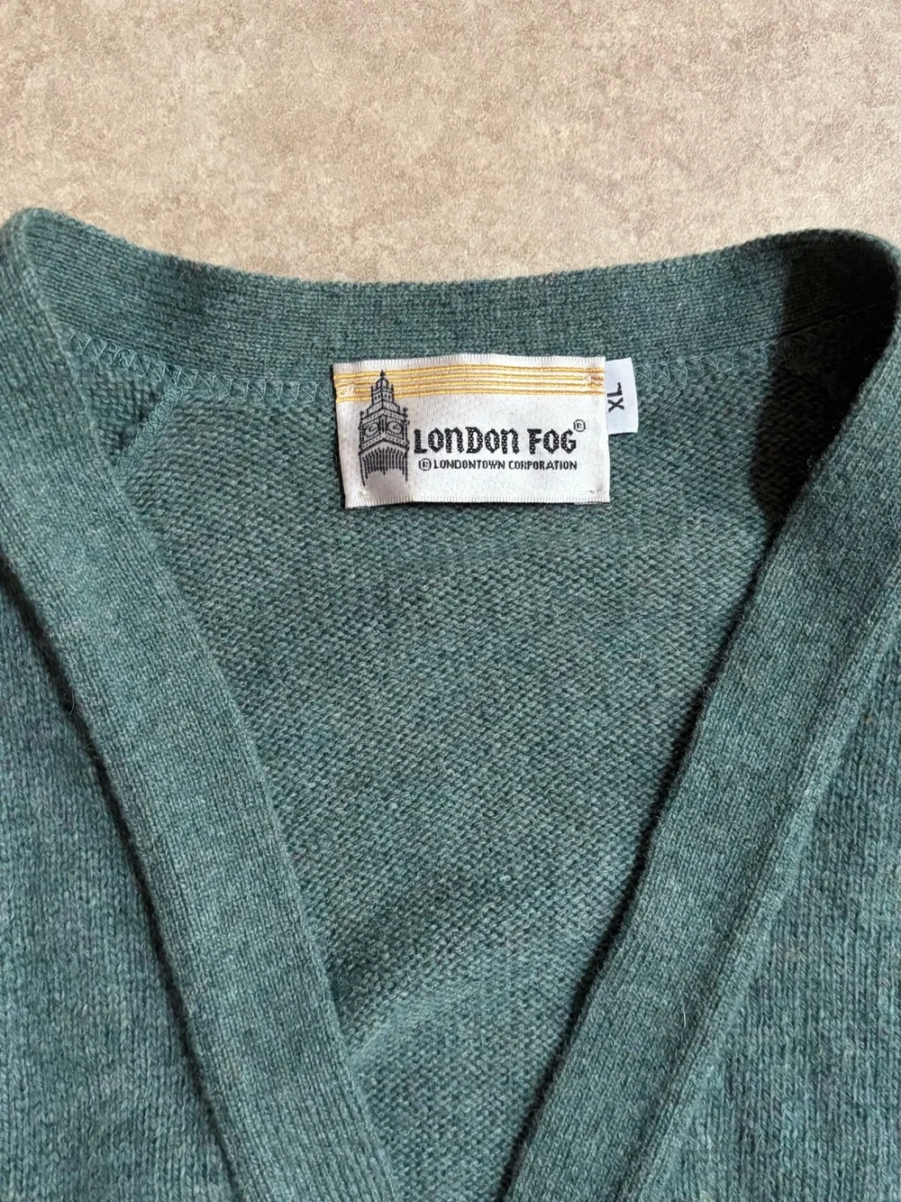 Vintage London Fog Men’s Knit Cardigan Sweater Teal preppy V-Neck Button Front